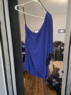 Dots Royal Blue One-Shoulder Draped Tunic with Black Strap